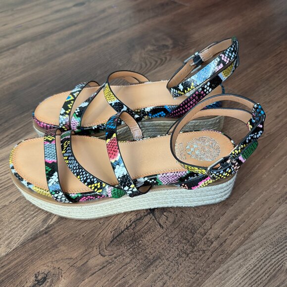 Vince Camuto Aevie Colorful Snakeskin Print Leather Platform Sandals Size 8 1/2 - Picture 2 of 11
